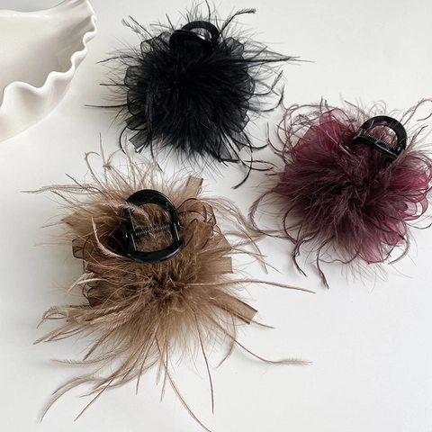 Elegante Pinza Per Capelli Con Fiocco In Piuma Da Donna Clip A Squalo In Nastro Di Organza Fatta A Mano Accessori Per Capelli