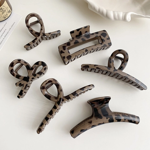 Grande Pinza per Capelli Con Stampa Leopardata Vintage Retro in Resina Molla per Capelli Accessori per Capelli Donna Strumento per Acconciature