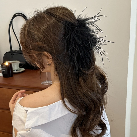 Elegant Feather Hair Claw Clip Large Shark Clip For Women Girls Faux Feather Bow Knot Tassel Hair Accessories Vintage Headwear