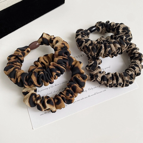 Vintage Elastici per Capelli Plissettati con Stampa Leopardata in Tessuto per Donna Ragazza Accessori per Capelli Moda Fatti a Mano
