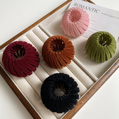 Koreaanse Stijl Gevlokte Vogelnest Haarclip Voor Vrouwen Telescopische Paardenstaarthouder Ronde Uitbreidbare Knotmaker Elegante Haarsieraden