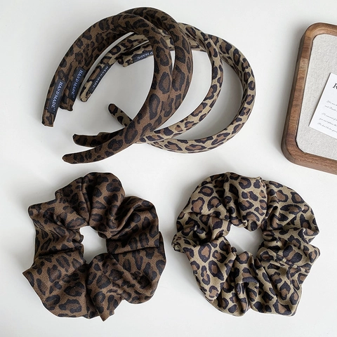 Vintage Leopardenmuster Stoff Haarschmuck Für Damen Handgemachte Stoff Haargummi Und Haarreif Set Stilvolle Tägliche Haarbänder