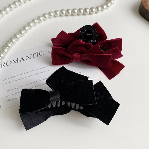 Pinza para el Pelo de Terciopelo Vintage Francés con Lazo para Mujer Elegante Pinza de Tiburón Multicapa Accesorios para el Cabello de Moda