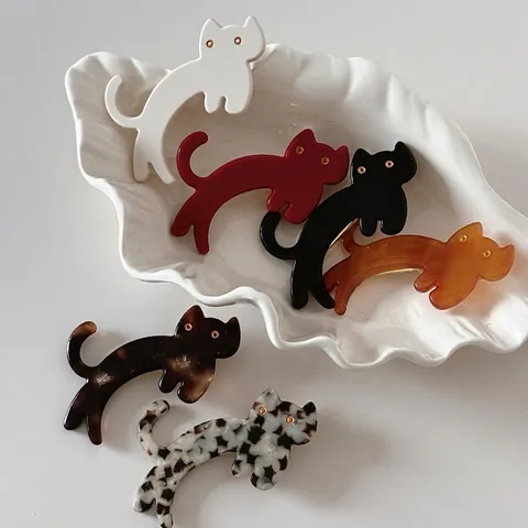 Cute Cat Shape Acetate Hair Clip For Women Animal Pattern Duckbill Side Clip Sweet Versatile Hair Accessories