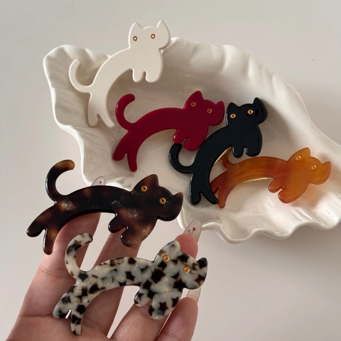 Cute Cat Shape Acetate Hair Clip For Women Animal Pattern Duckbill Side Clip Sweet Versatile Hair Accessories