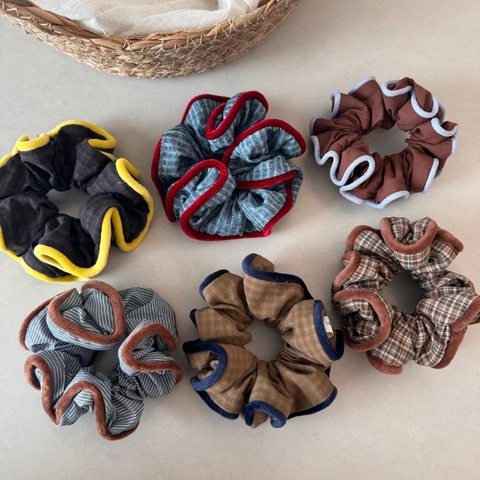 Vintage Geruite en Gestreepte Stoffen Scrunchies Contrast Fluwelen Rand Grote Elastische Haarelastiekjes voor Dames Meisjes