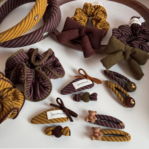 Retro Plaid Hair Clip Assortment For Women Girls Autumn Winter Fabric Bow Bear Hairpin Side Clip Elegant Handmade Hair Accessories
