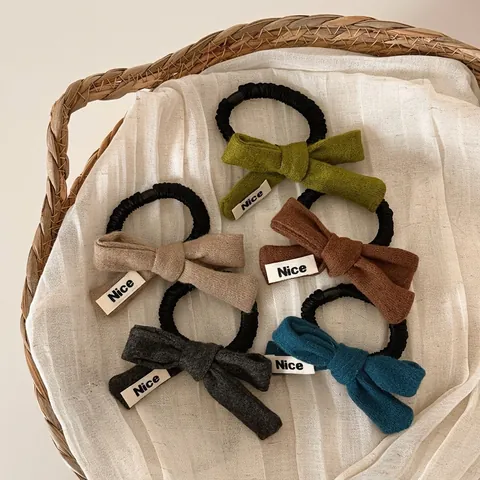 Japanischer Stil Strick Schleife Haargummi Mit Nice Buchstaben Patch Elastische Haarseil Süße Schleifenknoten Ponytail Halter Damen
