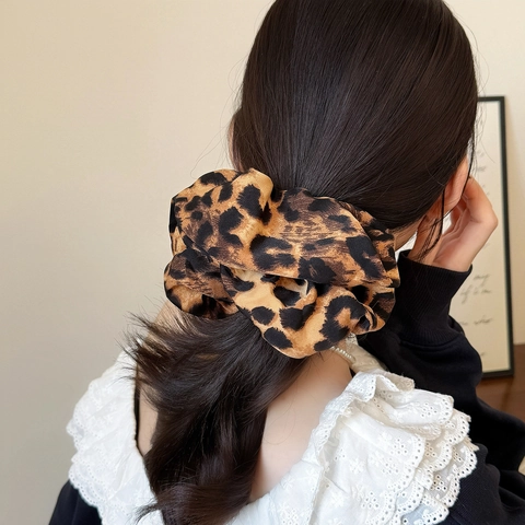 Retro Leopardenmuster Stoff Übergroßes Scrunchie Vintage Elastisches Haargummi Hoher Pferdeschwanz Haarseil Für Damen Haarschmuck