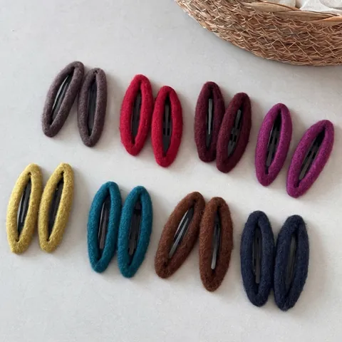 Damen Herbst Winter Wollig Oval BB Haarspangen Weicher Stoff Umwickelt Legierung Snap Pony Clip Seite Pin Elegant Kopfschmuck