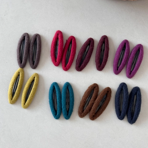 Damen Herbst Winter Wollig Oval BB Haarspangen Weicher Stoff Umwickelt Legierung Snap Pony Clip Seite Pin Elegant Kopfschmuck