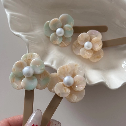 Eleganti Fermagli per Capelli a Fiore in Acetato Stile Coreano Con Perla Artificial e Trama di Marmo per Donna Accessori Capelli