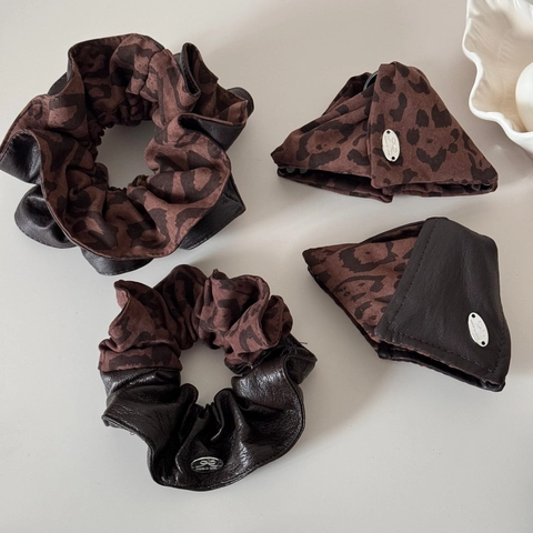 Vintage Leopardenmuster Stoff Kunstleder Patchwork Haarklammer Und Schleife Haargummi Koreanischer Stil Haarschmuck Für Damen