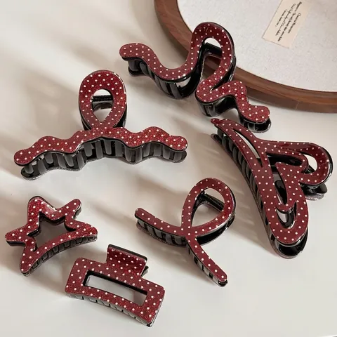 Retro Weinrot Punktmuster Acetat Haarklammer Glitzer Weihnachten Neujahr Shark Clip Für Damen Eleganter Haarschmuck