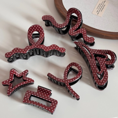 Retro Weinrot Punktmuster Acetat Haarklammer Glitzer Weihnachten Neujahr Shark Clip Für Damen Eleganter Haarschmuck