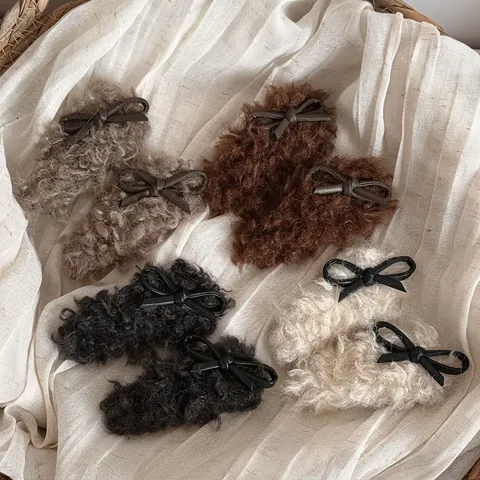 Lamswol Gevoel Strik Haarspeld PU-Leer Pluche BB Clip Herfst Winter Zoete Pony Zijclip Vintage Haaraccessoires voor Dames