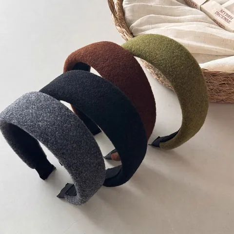 Cerchietto da Donna in Stile Coreano in Lana a Tesa Larga Ispessito Autunno Inverno Tinta Unita Cerchietto in Spugna Accessori Moda Capelli