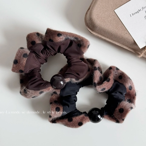Elastici per Capelli Scrunchies in Peluche a Pois Fatti a Mano Con Perla Artificiale Alta Elasticità Accessori Donna