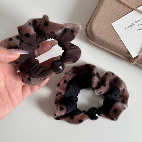 Elastici per Capelli Scrunchies in Peluche a Pois Fatti a Mano Con Perla Artificiale Alta Elasticità Accessori Donna