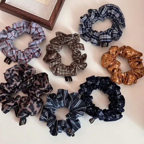 Elastici per Capelli in Tessuto Vintage Stile Coreano Floreale Plaid Leopardo Elegante Fatto a Mano Donna Accessori per Capelli