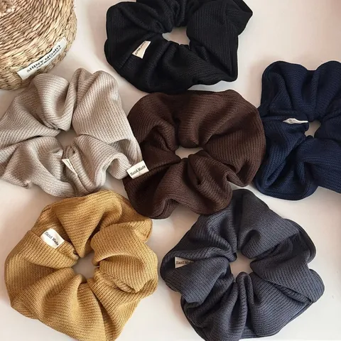 Coleteros de Punto Grandes para Mujer Tela Acanalada Alta Elasticidad Cintas para el Pelo Color Sólido Estilo Relajado Etiqueta Hecha a Mano Accesorios para el Pelo