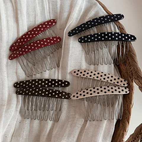 Vintage Polka Dot Hair Comb Acetate Metal Tooth Hair Insert Clip French Style Elegant Hair Accessory For Women Hair Styling