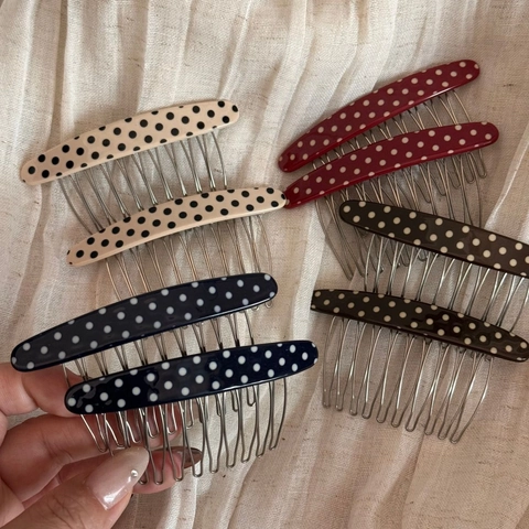 Vintage Polka Dot Hair Comb Acetate Metal Tooth Hair Insert Clip French Style Elegant Hair Accessory For Women Hair Styling