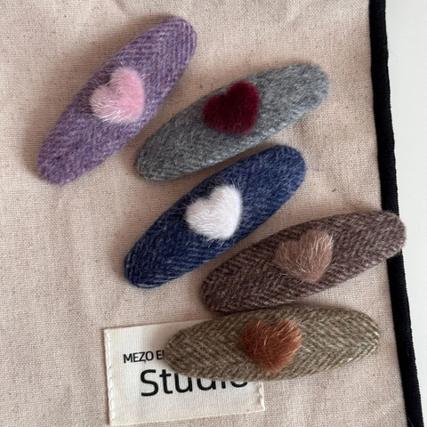 Korean Autumn Winter Heart Plush Woolen Fabric Hair Clip Sweet Elegant Oval BB Clip Women Hair Accessories For Daily Styling