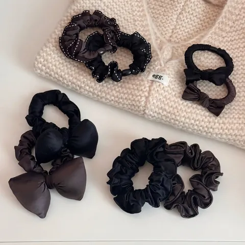 Korean Style Satin Bow Scrunchies High Elasticity Hair Ties Elegant Solid Color Hair Rings For Women Daily Accessories