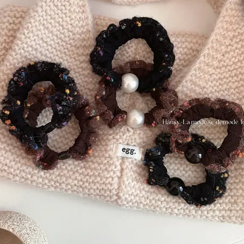 Korean Style Lace Artificial Pearl Scrunchie High Elastic Hair Tie Tweed Fabric Dots Hair Rope For Women Daily Hair Accessories