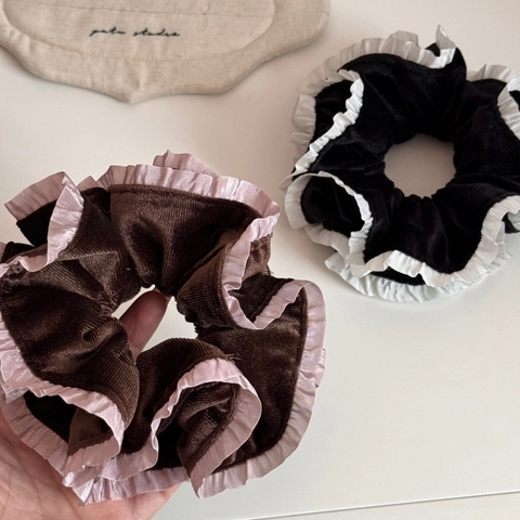 Vintage Double Layered Lace Fabric Corduroy Large Scrunchies For Women Ruffle Edge High Elasticity Hair Ties Hair Accessories
