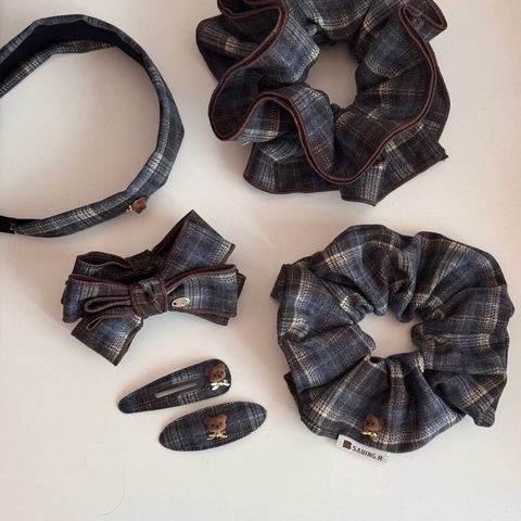 Retro Plaid Bear Hair Clip Cloth Bow Knot BB Clip Banana Clip Scrunchie Headband Korean Style Hair Accessories For Women
