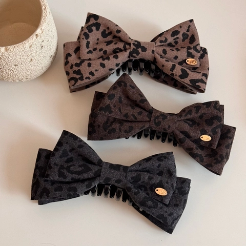 Pinza de Pelo de Banana con Lazo de Leopardo Vintage Lazo Grande de Tela Soporte de Cola de Caballo para Mujer Accesorios de Pelo de Estilo Coreano