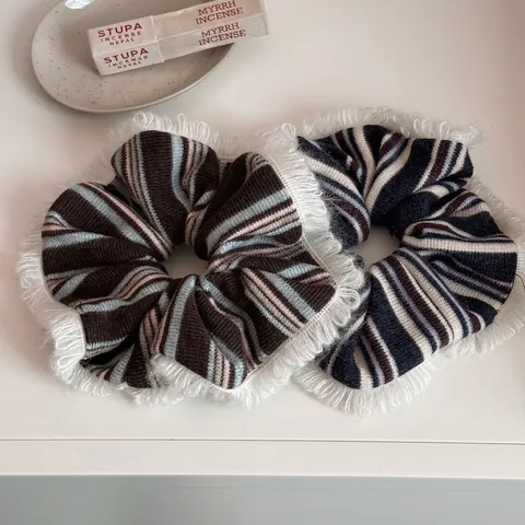 Große Gestreifte Strick Haargummis Mit Spitzenrand Koreanischen Stil Elastische Haarbänder Damen Vintage Haar Schmuck