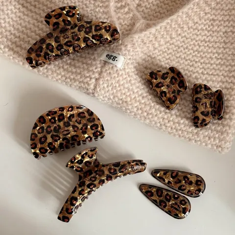 Mollette per Capelli in Acetato con Stampa Leopardata Vintage Shark Clips Donna Stile Coreano Accessori per Capelli