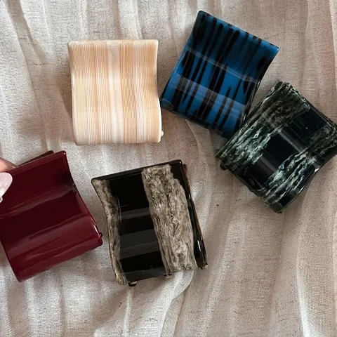 French Vintage Acetate Hair Claw Clips Rectangular Geometric Marble Pattern Styling Accessories For Women Daily Elegant Headwear