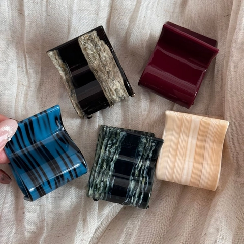 French Vintage Acetate Hair Claw Clips Rectangular Geometric Marble Pattern Styling Accessories For Women Daily Elegant Headwear