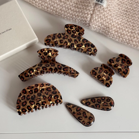 Mollette per Capelli in Acetato con Stampa Leopardata Vintage Shark Clips Donna Stile Coreano Accessori per Capelli