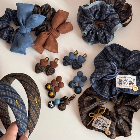 Fermagli per Capelli in Tessuto Gingham Vintage Molletta a Becco d'Anatra Dolce Elastico Cerchietto Cuore Cartone Animato Cucciolo Donna