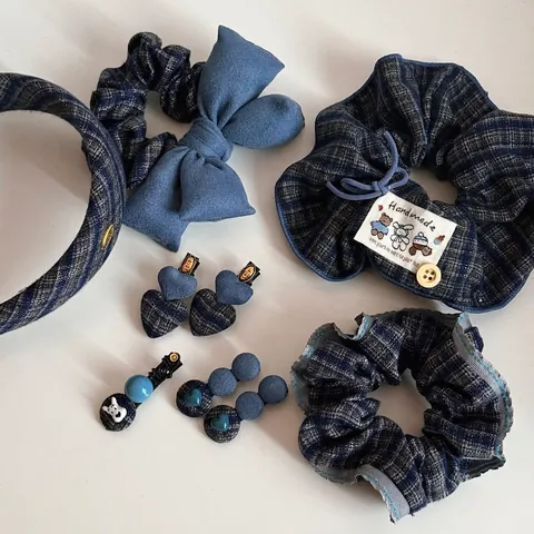 Fermagli per Capelli in Tessuto Gingham Vintage Molletta a Becco d'Anatra Dolce Elastico Cerchietto Cuore Cartone Animato Cucciolo Donna