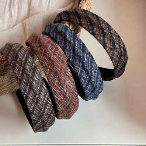 Vintage Plaid Stoff Breiter Haarreif Für Damen Herbst Winter High Top Haarband Elegantes Gittermuster Kopfschmuck Mode Accesso