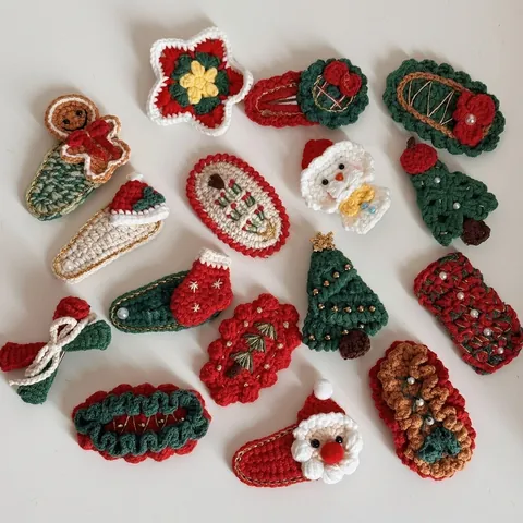 Fermagli per Capelli Natalizi Fatti all'Uncinetto Babbo Natale Albero di Natale Pupazzo di Neve Omino di Pan di Zenzero Forcine a Maglia per Bambine Donna Accessori per Capelli Festivi
