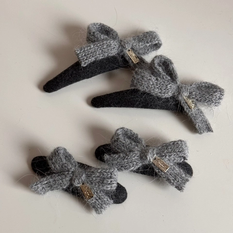 Fermaglio per Capelli a Fiocco in Lana a Maglia Morbida Autunno Inverno Stile Coreano Donna Grigio Elegante Accessori Capelli