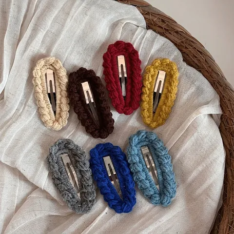 Pinza Para El Pelo De Hilo De Punto De Ganchillo Hecho A Mano Ovalada Con Borde Ondulado Clip BB Para Mujer Niñas Accesorio De Invierno