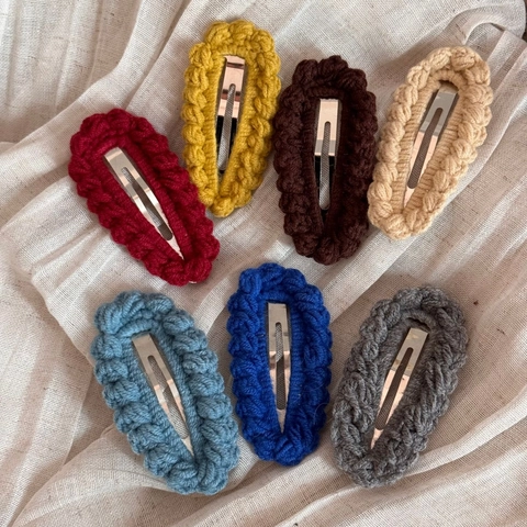 Pinza Para El Pelo De Hilo De Punto De Ganchillo Hecho A Mano Ovalada Con Borde Ondulado Clip BB Para Mujer Niñas Accesorio De Invierno