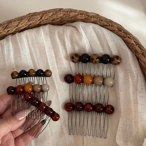 Koreaanse Stijl Minimalistische Harz Kralen Insteekkam Voor Vrouwen Elegante Schildpad Luipaard Patroon Haarstyling Accessoire