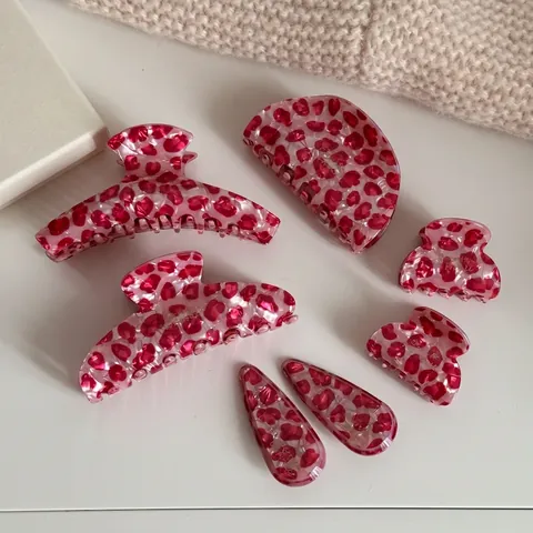 Koreanischer Stil Rosa Leopardenmuster Acetat Haarkralle Shark Clips Marmormuster Haarspange Für Damen Mädchen Haar Styling