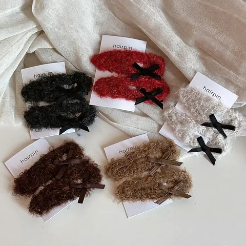 Pinzas para el Pelo con Lazo de Felpa Otoño Invierno Dulces Clips BB de Terciopelo Teddy Lindas Horquillas de Lazo de Tela para Mujeres Niñas Accesorios para el Cabello