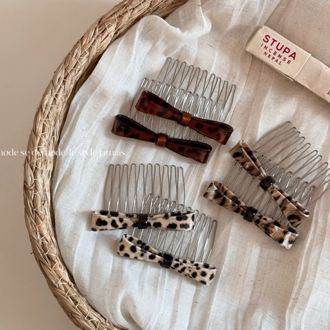 Peines para el Cabello con Lazo y Estampado de Leopardo Vintage Dientes de Metal Patrón de Carey Elegante Accesorio para Mujer