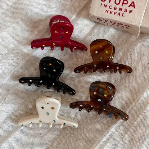 Zelluloseacetat Mini Haarkralle Clips Bunte Strass Oktopus Haarklammern Für Damen Kleine Rutschfeste Haarschmuck